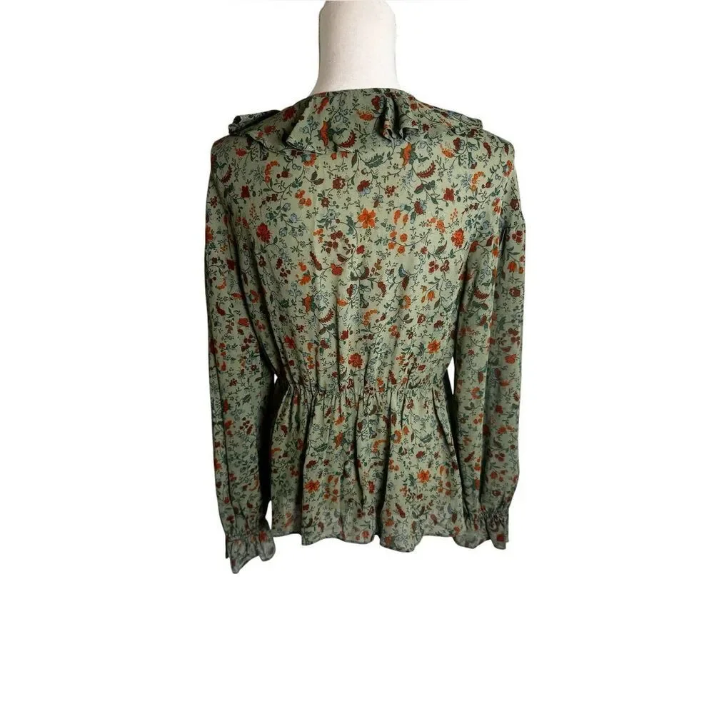 Reformation Wyn Floral Ruffled Top in green 4